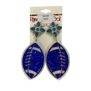 NEW PREP OBSESSED glitter football earrings in royal blue